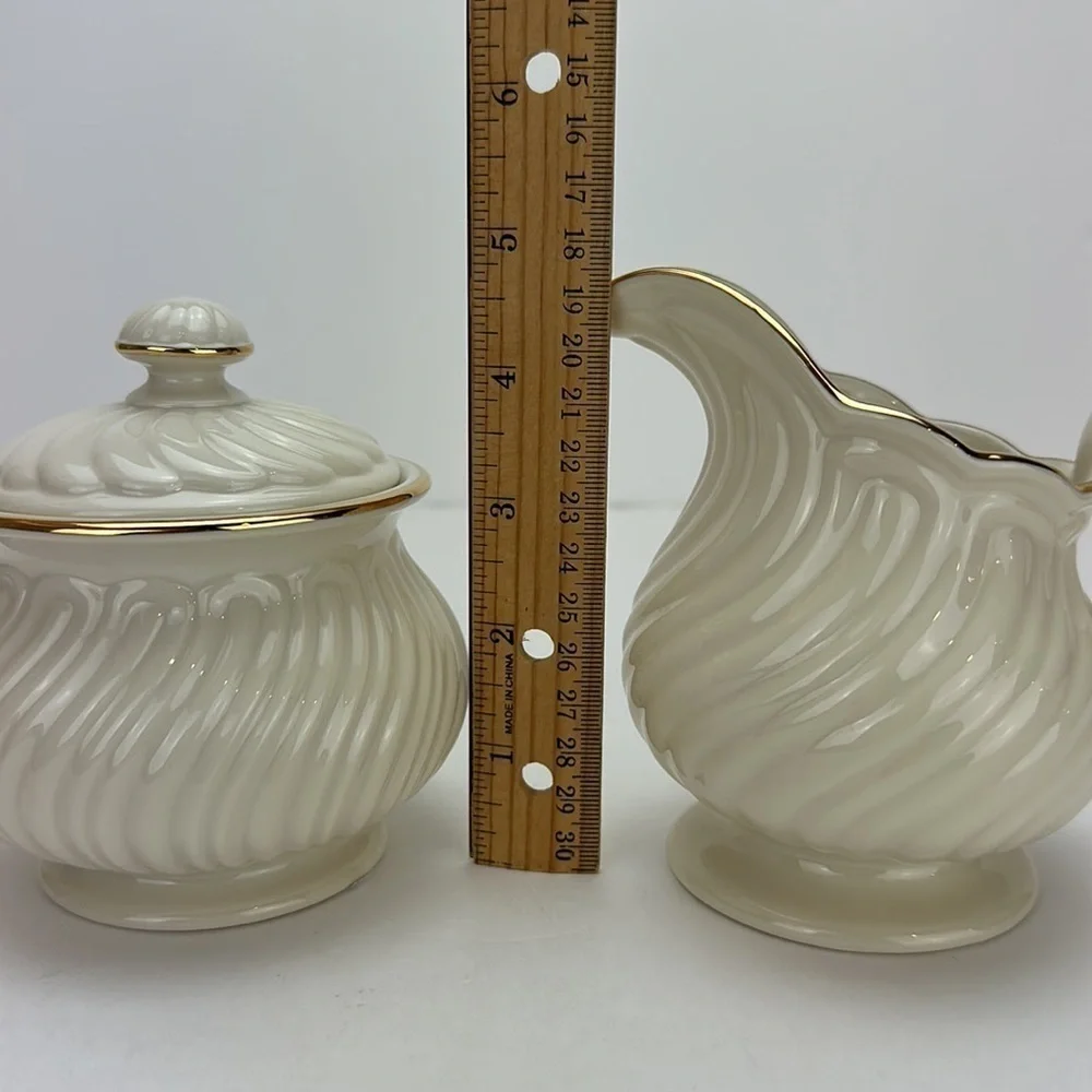 Lenox House Warming Collection Sugar Bowl With Lid‎ and Creamer Set Ivory…
